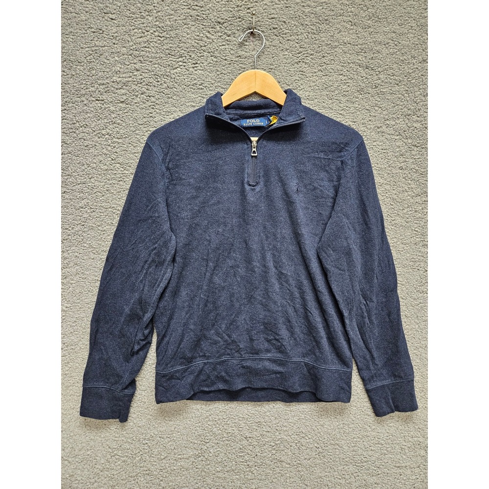 Polo Ralph Lauren Quarter Zip Pullover Small Navy Blue Herringbone Preppy Pony